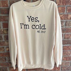NWOT Yes, I’m Cold Lightweight Cream Sweatshirt